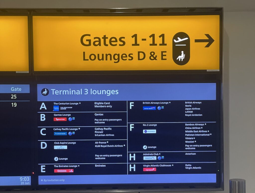 Heathrow terminal 3 lounge directions